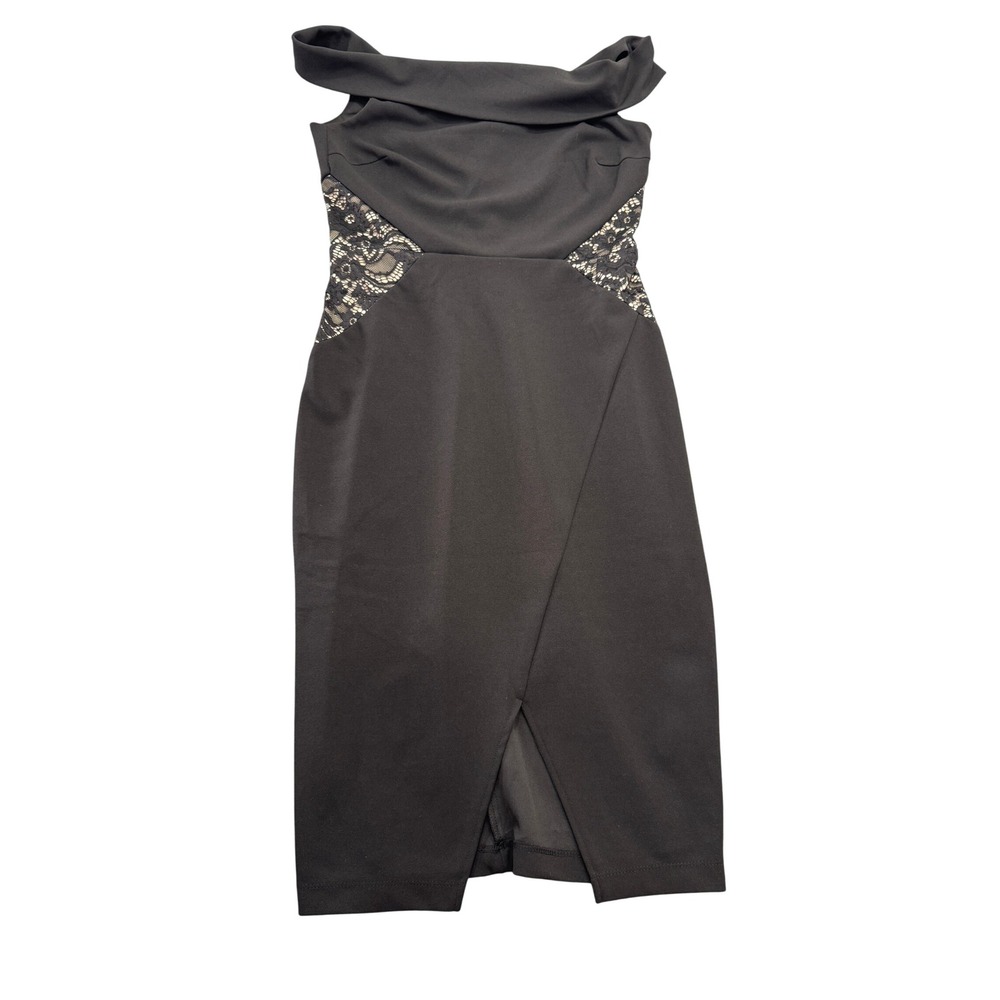 Bisou Bisou Michele Bohbot Black Off Shoulder Lace Side Sheath Dress Size 8